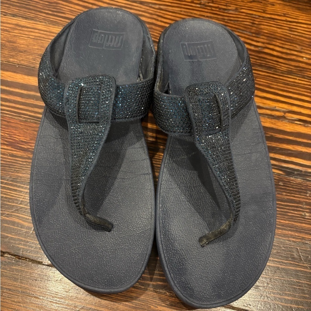 Fitflop Lulu Blue Glitter Flip Flops Navy Women’s Size 10